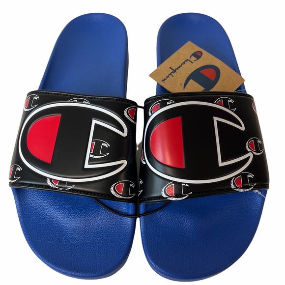 Champion IPO Repeat C Logo Surf The Web Blue Black Mens Sandals - Picture 4 of 5